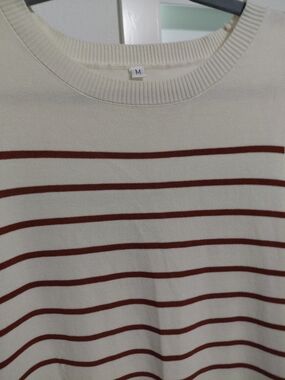Cream and Rust Striped Crewneck Knit Dress- M